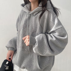 Solid Color Letter Embroidery Oversized Hoodie