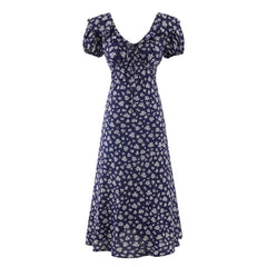 Polka Dot Puff Short Sleeve Maxi Dress