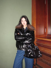 Womens Faux Fur Collar Padded Winter Jacket