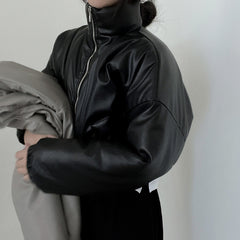 Solid Color Zip Up Crop Bomber Jacket