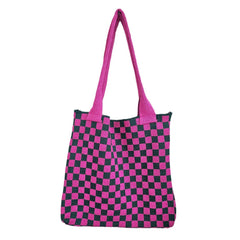 Aesthetic Checkered Print Knitted Tote Bag