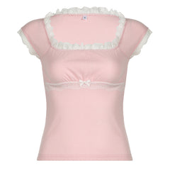 Aesthetic Lace Trim Short Sleeve Tee