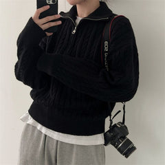 Dark Academia Half Zip Up Cable Knit Sweater