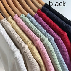 V-neck Solid Color Short Sleeve Knitted Tee