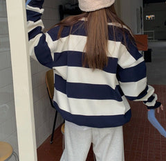 Vintage Polo Collar Striped Oversized Tee - fairypeony