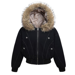 Retro Metal Buckle Hooded Cotton Jacket
