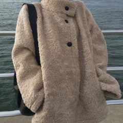 French Retro Fur Collar Warm Coat – Bouclé Teddy Loose Boxy Winter Coat