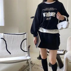 Vintage Letter Print Round Neck Sweatshirt