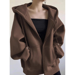 Solid Color Pullover Zip Up Oversized Hoodie