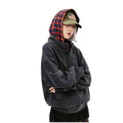 Faux Two-Piece Hooded Zip-Up Sweatshirt Streetwear Cardigan