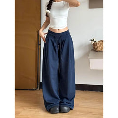 High-Waist Drawstring Wide-Leg Casual Pants – Loose Fit Trousers