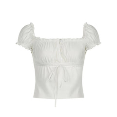 Ruffled Square Neck Puff Short Sleeve Tee