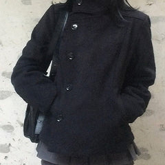 Korean style stand collar sweatshirt jacket in black, front view