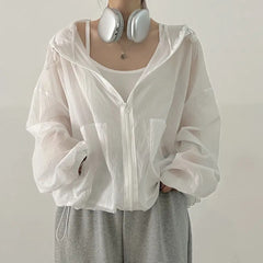 Vintage Sunscreen Hooded Zip Up Jacket