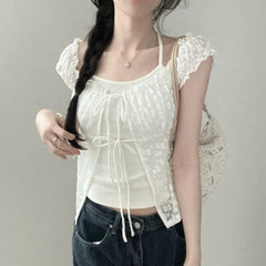 Floral Fake Two-piece halter Blouse - fairypeony