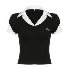 Polo Collar Fake Two Piece Short Sleeve Tee
