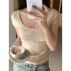 Bow Floral Print Short Sleeve Tee