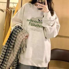 Crewneck Fleece Lined Loose Fit Mid-Length Sweatshirt Pullover