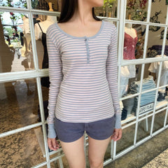 Long Sleeve Striped Print Knit Shirt
