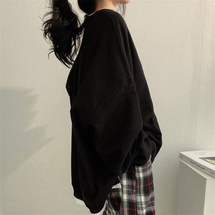 Solid Color Oversized Sweatshirt - fairypeony