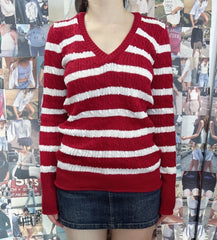 Loose V-neck Striped Cable knit Sweater - fairypeony