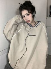 Print V Neck Patchwork Sweatshirt - fairypeony