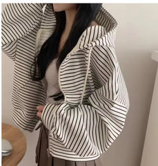 Vintage Striped Oversized Zip Up Hoodie
