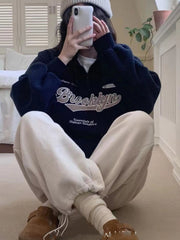 Half-Zip Fleece Sweatshirt Loose Casual Plush Jacket
