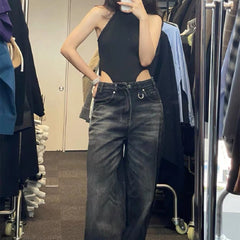 Vintage Black Wash Baggy Boyfriend Jeans - fairypeony