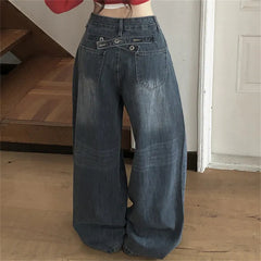 Stretch Washed Denim Wide Leg Pants