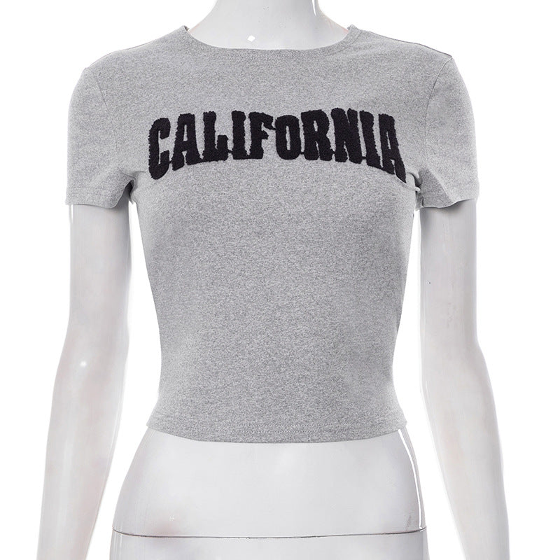 Vintage Embroidered Alphabet Short Sleeve Tee - fairypeony