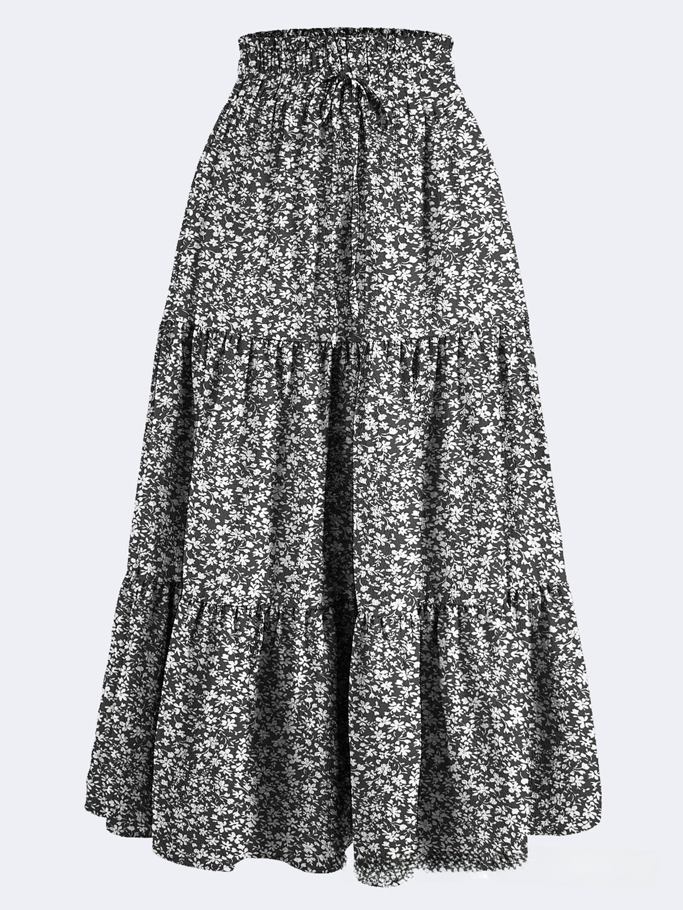 Floral Print Elastic Waist Maxi Skirt - fairypeony