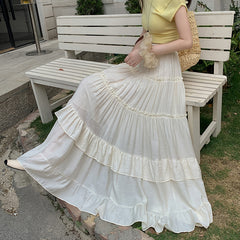 Aesthetic Solid Color Ruffled Maxi Skirt