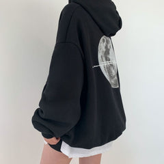 Vintage Moon Print Oversized Pullover Hoodie