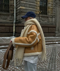 Lambswool Leather Splice Short Jacket - fairypeony