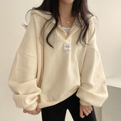 V-Neck Solid Color Oversized Hoodie
