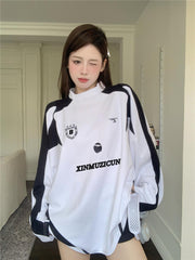 Contrast Color Embroidery Print Oversized Sweatshirt - fairypeony