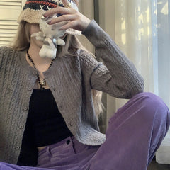 Vintage Cable Knit Slim Cardigan - fairypeony