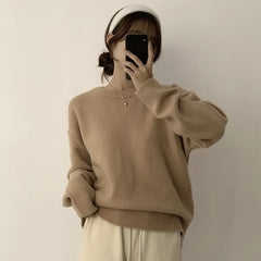 Solid Color Round Neck Pullover Sweater