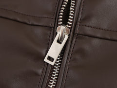 Vintage Pu Leather Zip Up Bomber Jacket