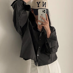 Light Academia Solid Color Oversized Blouse
