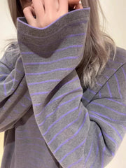 Contrast Color Stripe Oversized Long Sleeve Knit Tee