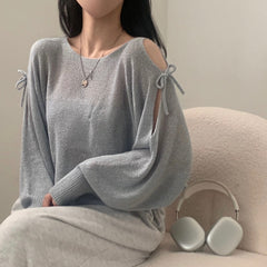 Aesthetic Cutout Off-shoulder Knitted Tee