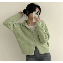 Solid Color Oversized Zip Up Cardigan