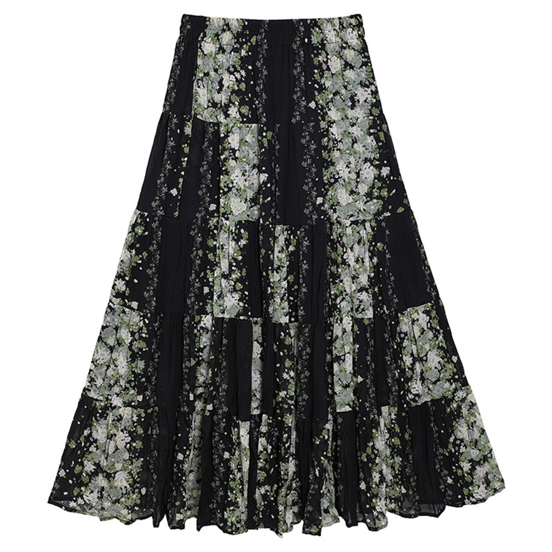 Casual Floral Umbrella Maxi Skirt - fairypeony