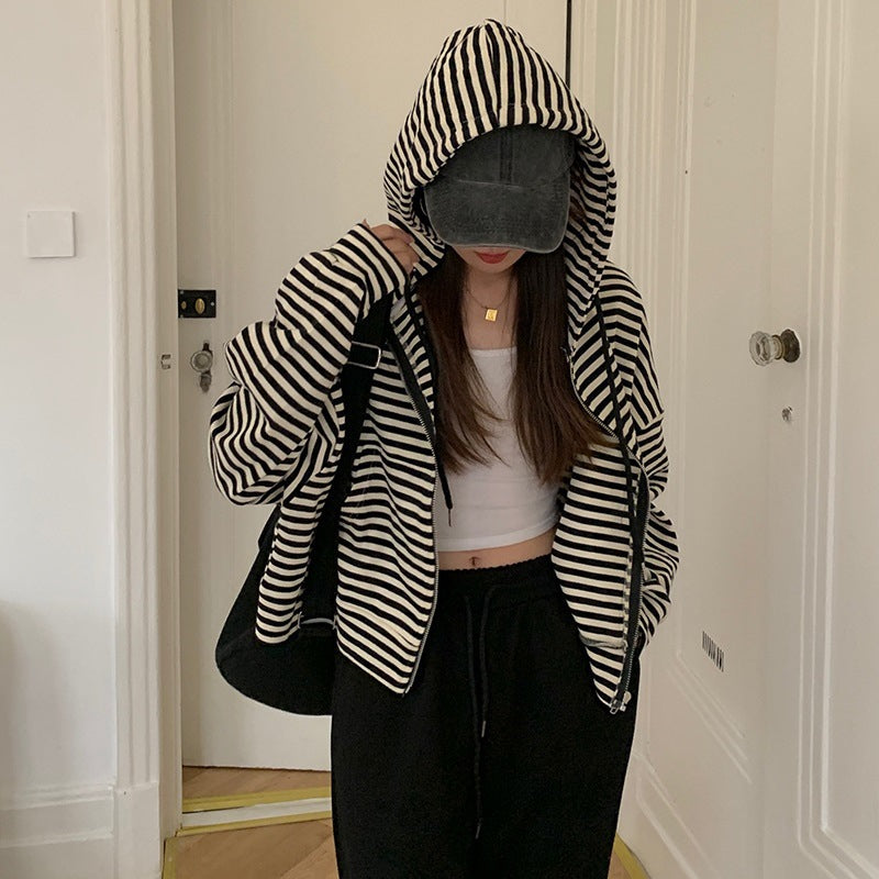 SpringAutumn Loose Long-sleeve Short Trendy Hooded Jacket - fairypeony