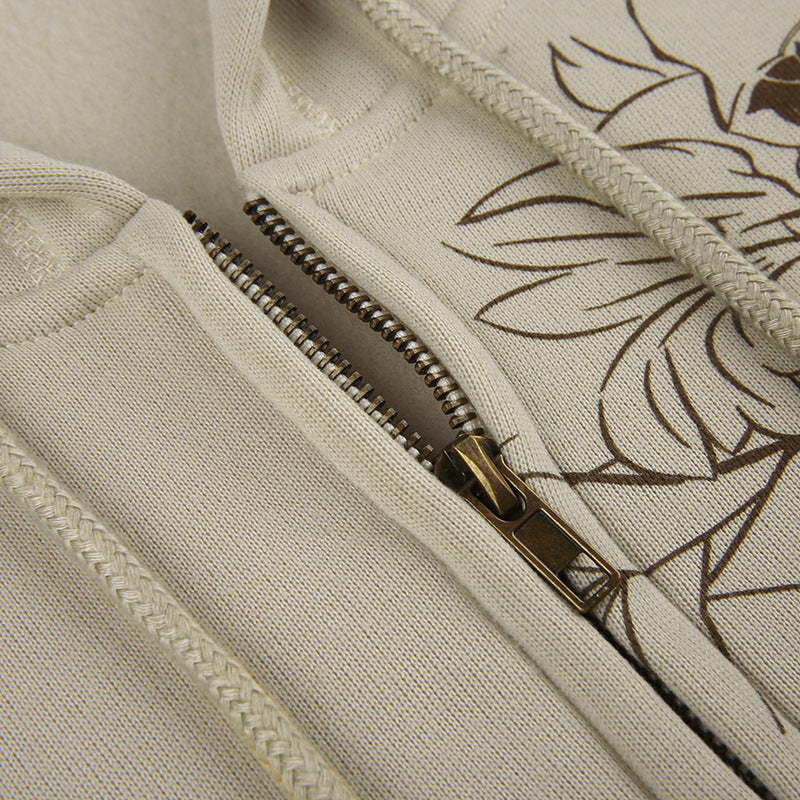 Vintage Floral Graphic Zip Up Hoodie - fairypeony