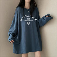 Letter Print Mid-length Long Sleeve Tee