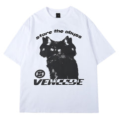 Cat Print Oversized Short Sleeve Tee