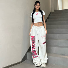 Contrast Color Print Loose Sweatpants - fairypeony